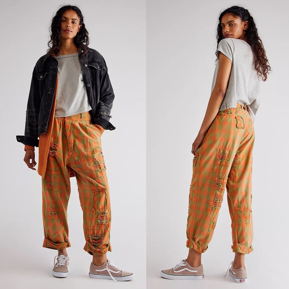 Magnolia Pearl Check Charmie Trousers Orange Green Plaid